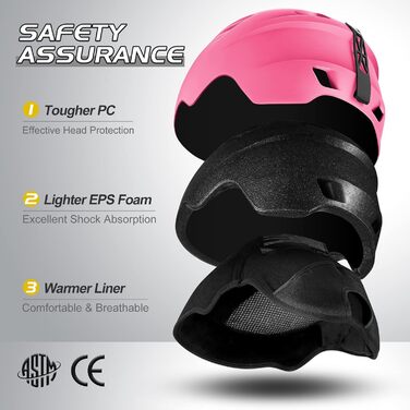 Шолом для лиж та сноуборду Ololand з маскою, рожевий, M (55-59 см), захист UV 400