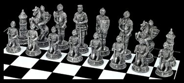 Шахи середньовічні лицарі Золото vs Срібло - набір шахів з скляною шахівницею та фігурами