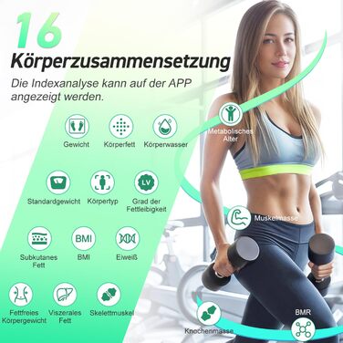 INSMART Розумні ваги з Bluetooth, цифрові ваги для аналізу складу тіла: жир, м'язова маса, вода, білок, кісткова маса, ІМТ, пульс, BMR