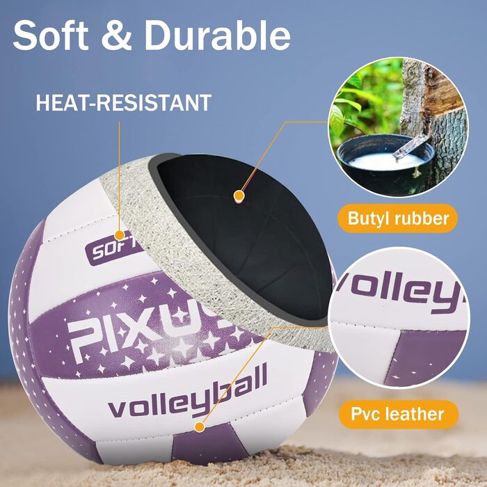 Волейбольні м'ячі PIXUYE, розмір 5, м'які для пляжу та гри, для дітей та дорослих, фіолетовий