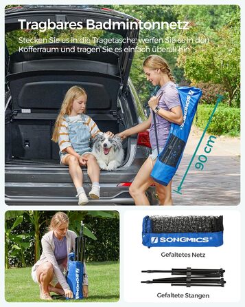 SONGMICS Сітка для бадмінтону/волейболу, регульована висота, переносний набір (300/400/500 см, блакитна)