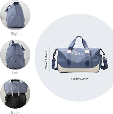 Персоналізована спортивна сумка для залу з вишивкою, жіноча дорожня сумка 35Л з відділеннями для взуття та вологих речей, синя