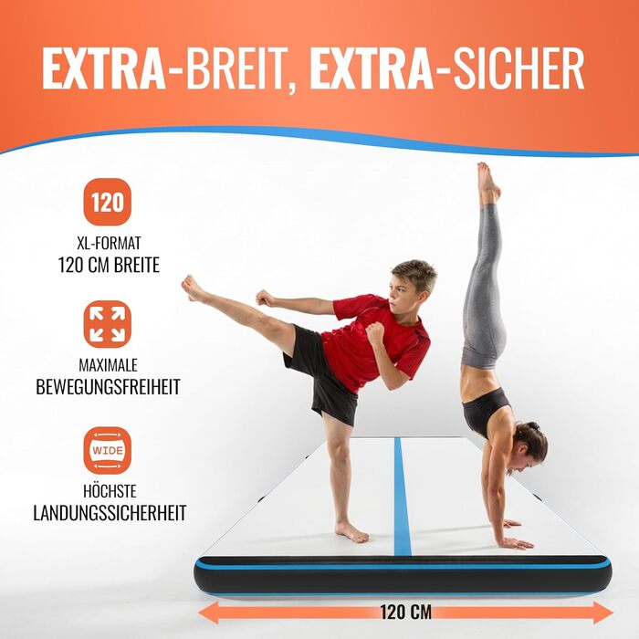 Airtrack мат для гімнастики надувний 3/4/5м, 120см, 10/20см, з електронасосом, ремонтним набором та сумкою 400x120x20см