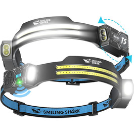 Налобний ліхтар Smiling Shark, 2 шт. Superhell LED, перезаряджається, з датчиком руху, 2400 mAh, 5 режимів, для бігу, походів, кемпінгу