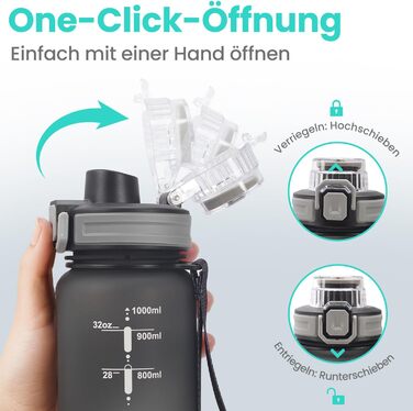 Спортивна пляшка для води 1л з 2-в-1 отвором | Трубочка та пряме пиття | Без BPA, Tritan, витокозахисна | Для спорту, фітнесу, роботи, велоспорту, піших прогулянок, подорожей