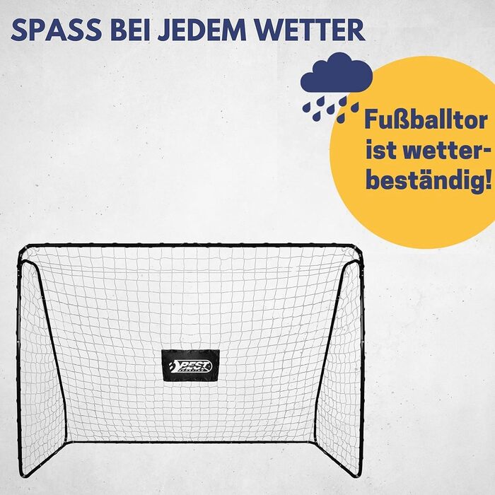 Дитячі футбольні ворота Best Sporting 213x152 см для саду, чорні з білою сіткою, комплект із сіткою та кріпленнями