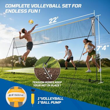 Набір для бадмінтону, піклболу та волейболу Haokelball 6.6м з регульованою висотою, ракетки, м'ячі, насос, сумка