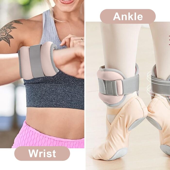 Важкі манжети для ніг та рук, 1 кг, рожеві - для пілатесу, йоги, ходьби, бігу, аеробіки