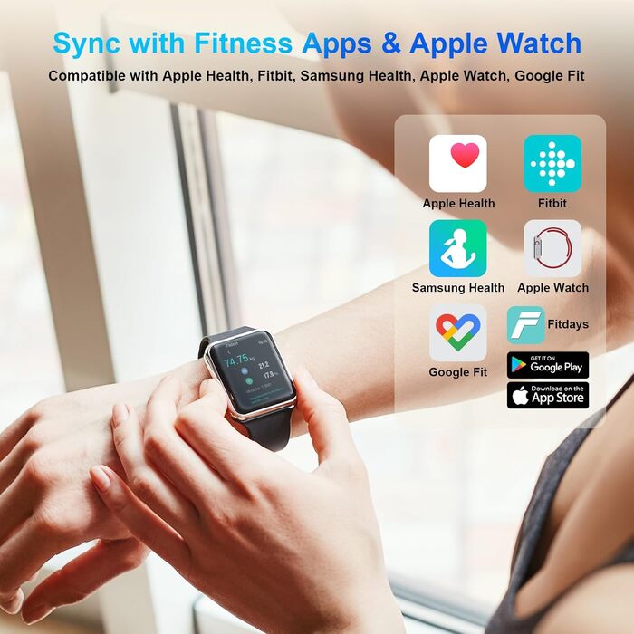 Healthkeep Розумні ваги для тіла, Bluetooth, 2 дисплеї, ITO-покриття, 16 показників, вимірювання пульсу, додаток для Android та iOS, максимальна вага 180 кг, сріблясті