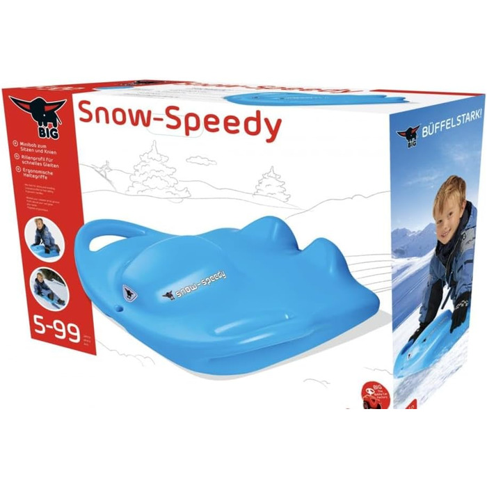 Санки пластикові BIG Snow Speedy, блакитні, з ручками та сидінням, для дітей від 5 років і дорослих, зимова іграшка