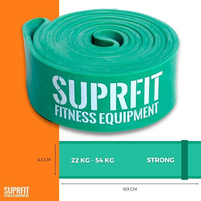 Гумові еспандери Suprfit для фітнесу та силових тренувань (зелений, 73 кг) - стрічки для підтягувань, кросфіту, силових вправ різної інтенсивності