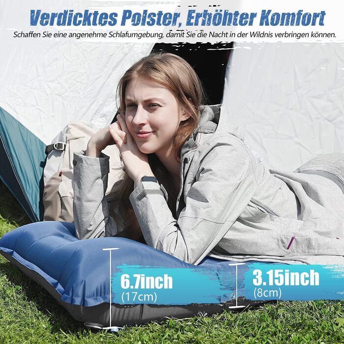 Килимок для кемпінгу Ciskotu самонадувний 8 см з подушкою. Підходить для кемпінгу, піших прогулянок та подорожей. (Синій+Сірий)