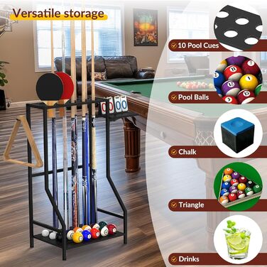 Стійка для київ Billard Queue Stick Rack YBING - тримає до 10 київ, бамбук, чорний колір