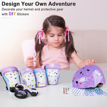 Дитячий шолом Kinderhelm Unicorn Castle 3-8 років + захист 7-в-1 (наколінники, налокітники, захист зап'ясть) для скейтборду, роликів, самокату, велосипеда фіолетовий