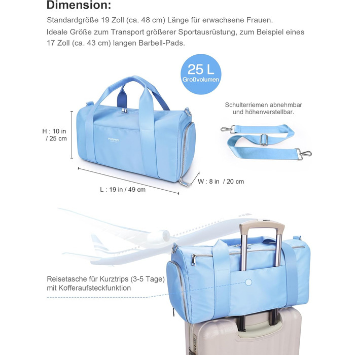 Спортивна сумка 16 дюймів для жінок та дітей з відділенням для взуття та водонепроникним розділенням, фіолетовий колір, 16 розмірів (19 розмірів-блакитний)