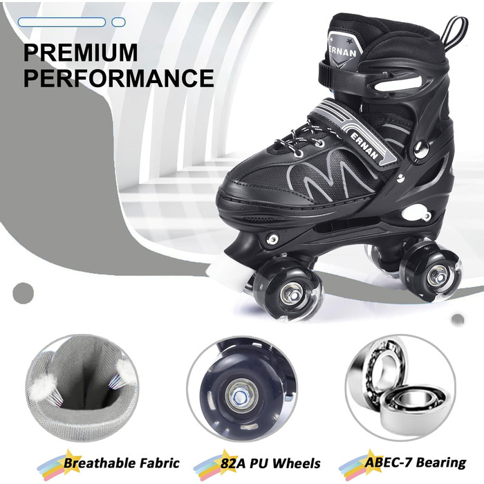 Роликові ковзани ERAN для дітей з LED підсвічуванням. Комфортні ролики для юнаків та початківців. 4 розміри, ролики для дівчаток, хлопчиків та початківців (білий, M)