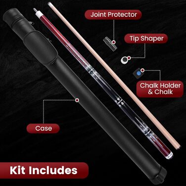 Набір для більярду Bonvalry Pool-Queue-Kit: якісний більярдний кий з пробірного клена, кейс та аксесуари. Вага: 595 г