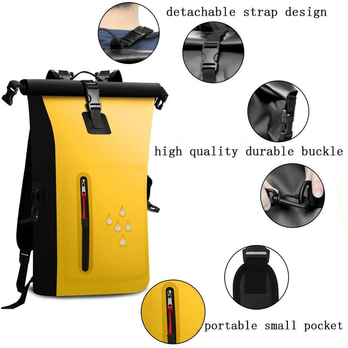 SCHITEC Водонепроникний рюкзак Dry Bags 25L з рол-топ закриттям для подорожей, каякінгу, рафтингу, риболовлі, кемпінгу (жовтий)