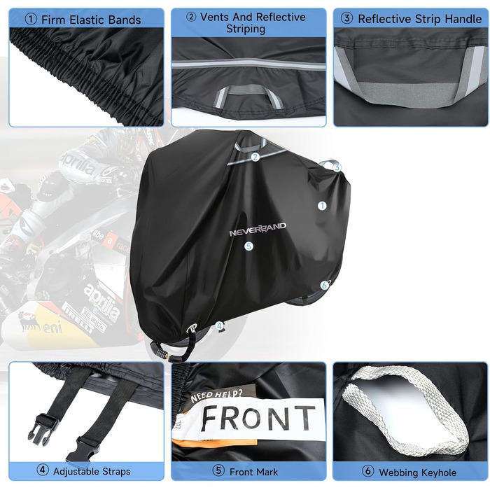 Водонепроникний чохол для мотоцикла 300D NEVERLAND - захист від зимових опадів, 220x95x110 см, чорний