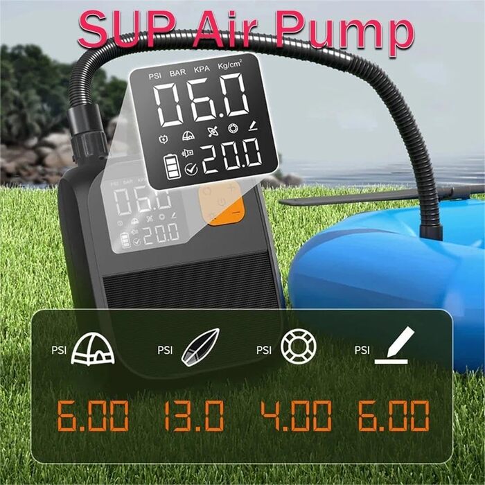 Електрична повітряна помпа для SUP-дошок, каяків та човнів, 8000 mAh, 25 PSI, 80 W, LED-дисплей, 120 л/хв
