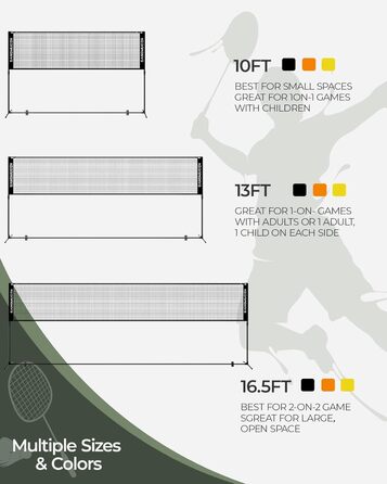 Сітка для бадмінтону, волейболу та тенісу SANGMUCEN 4 м, переносна, з регульованими стійками, для саду, чорна