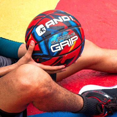 Баскетбольний м'яч AND1 Supreme Grip, розмір 7, гумовий, для вулиці та залу, синьо-червоний, з насосом