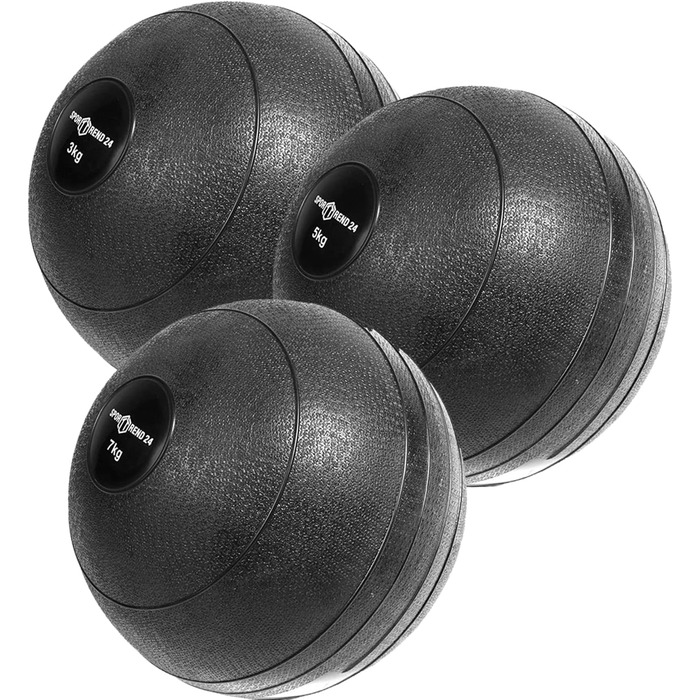 М'яч для кросфіту Sporttrend 24 Slamball, медичний, без відскоку, 3 кг, 5 кг, 7 кг, чорний, з нековзкою поверхнею