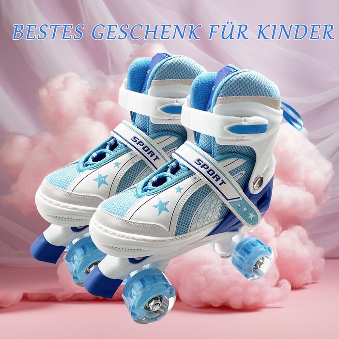 Ролики для дівчаток 4-12 років - регульовані ролики для дітей, для дому та вулиці (L(36-39 EU/240-270 mm), блакитний 702)