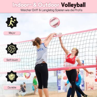 Волейбольний м'яч Aipwerer: для тренувань, пляжу, залу. Водостійкий, Soft Touch, рожевий. У комплекті насос та сумка