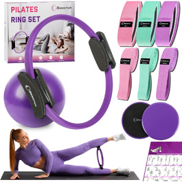Набір для пілатесу: кільце, еластичні стрічки, м'яч, диски для ковзання. Комплект для фітнесу вдома з інструкцією. (Чорний, посилений, фіолетовий)