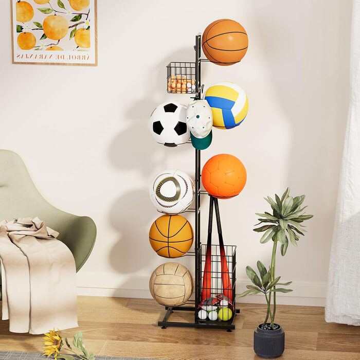 Металевий органайзер для м'ячів: підставка для баскетбольного та футбольного м'яча, полиці для зберігання, для дітей, в приміщенні