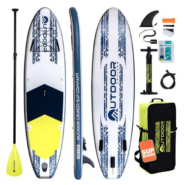 SUP дошка надувна OutdoorCrusier Ultra-Portable, блакитно-біла, з повним комплектом аксесуарів, Drop-Stitch, для початківців та досвідчених райдерів