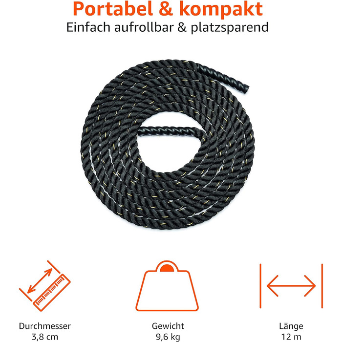 Тренувальний батл-канат Amazon Basics 12 м x 3,8 см для фітнесу