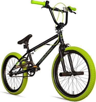 Bergsteiger Halifax BMX 20 дюймів, фетбайк, 360° ротор, фрістайл, 2 сталеві підніжки, захист ланцюга, фрівіл, зелено-чорний