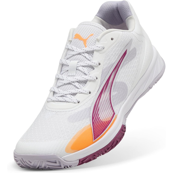 Жіноче взуття для залу PUMA Accelerate Turbo W+ 4 – зальний турнірний черевик (42.5 EU, білий, фіолетовий, лайм, рудий)