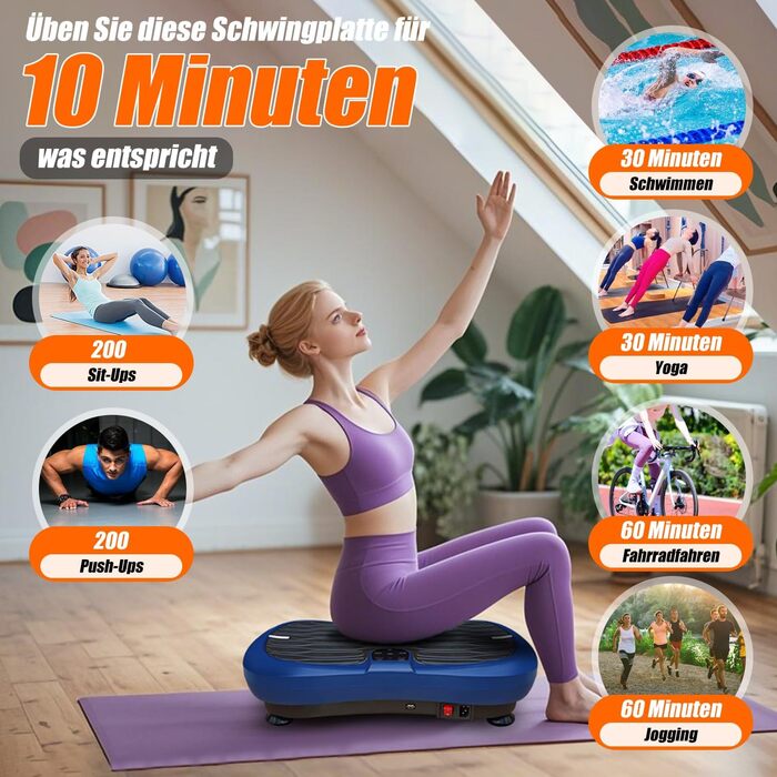 Вібраційна платформа для фітнесу: тренування вдома, 99 рівнів інтенсивності, 5 програм, Bluetooth, масаж, розвиток м'язів