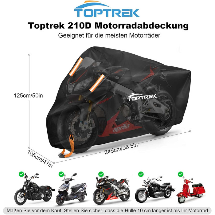 Тент для мотоцикла Toptrek Outdoor XXL - водонепроникний захист на зиму (245x105x125 см)