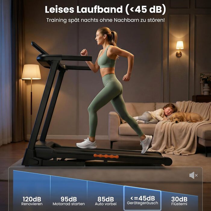 Складана бігова доріжка для дому та офісу з автоматичним нахилом 15%, двигун 3.0 к.с. (до 14 км/год), LED-дисплеєм та 12 програмами, макс. навантаження 136 кг, чорна