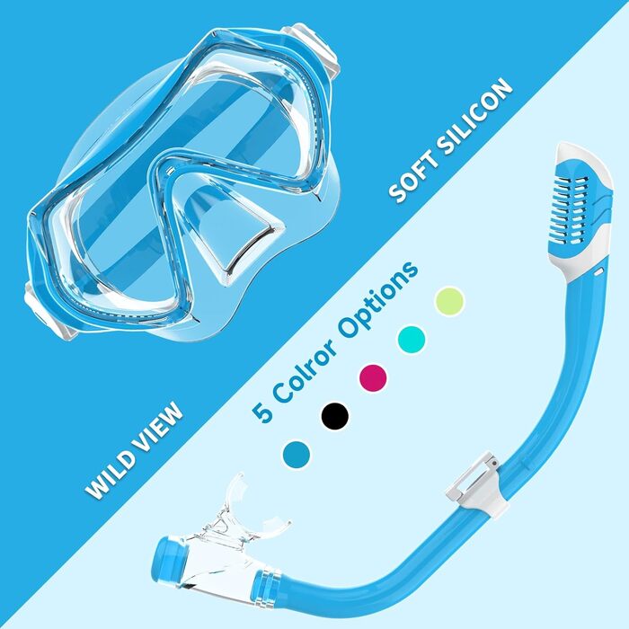 Дитяча маска для снорклінгу Findway з набірною маскою та антизапітніючою поверхнею, 180° панорама, для дітей 4-16 років, блакитна
