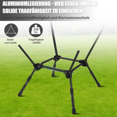 Складний туристичний стілець IEEILULU, 130 кг, чорний. Легкий стілець для кемпінгу, пікніка, риболовлі, відпочинку на природі та подорожей.