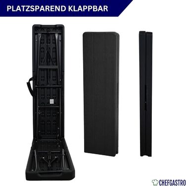 Складний буфетний стіл CHEFGASTRO 180x74 см для 8 осіб, чорний. Садовий стіл, стійкий до погодних умов, з ручкою для перенесення. Ідеально для саду, тераси, балкону, кемпінгу та вечірок. Зовнішній вигляд під дерево.
