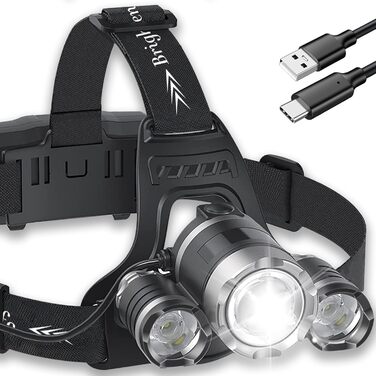 LED налобний ліхтар NREDXOON з акумулятором, USB-C, 5 режимів освітлення (вкл. червоне), водонепроникний IPX4, надяскравий для кемпінгу, бігу, ремонту та надзвичайних ситуацій (2 шт.), чорний
