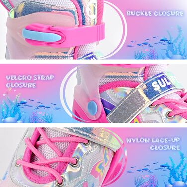 Роликові ковзани SULIFEEL для дівчаток та дітей з підсвічуванням, регульовані, 4 розміри, для малюків та початківців (Червоний, M (32-36))