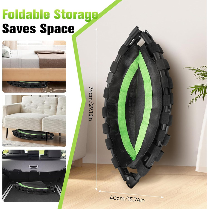 Трамплін для фітнесу в приміщенні, складаний, Ø101 см, 150 кг, стабільний та тихий, для дорослих (зелений)