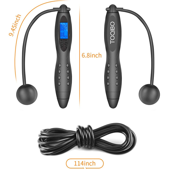 Скакалка TOQIBO з лічильником калорій та антиковзними ручками для тренувань, фітнесу, боксу та схуднення (для дітей та дорослих)