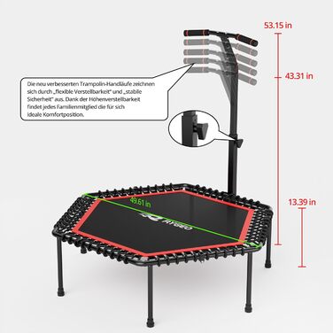 Батут фітнес 50 дюймів для дорослих – міні-батут для дому, міцний каркас, до 230 кг, чорний
