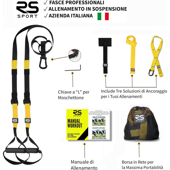 Набір для тренувань RS SPORT з ременями та системою кріплення до дверей, регульований, для фітнесу вдома, у спортзалі, у подорожах, для жінок та чоловіків