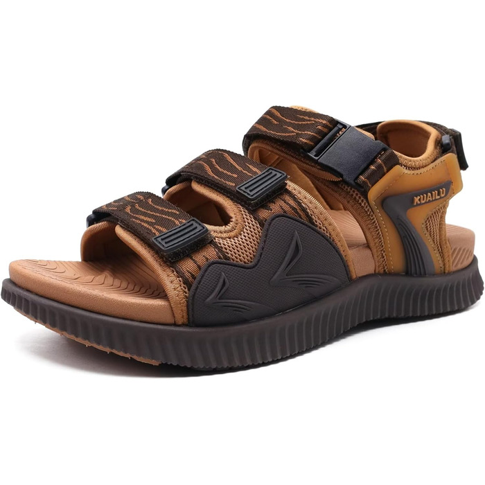 Чоловічі трекінгові сандалії KuaiLu: зручні, ортопедичні, для підтримки стопи при фасціїтусі, для активного відпочинку, літні, легкі, з відкритими пальцями, з регульованою застібкою-липучкою, розмір 48 EU, хакі-коричневі
