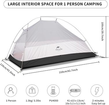 Намет Naturehike Cloud Up 1 - ультралегкий намет для 1 особи, 4 сезони, 20D, Marineblau (морський синій)