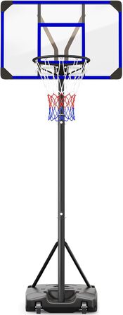 Баскетбольний кошик Outdoor зі стійкою, регульована висота 147-260 см, міцна задня стінка 82x53 см, збільшений діаметр основи та колеса, для гри в приміщенні та на вулиці (Блакитний)